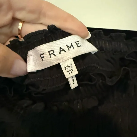 FRAME Smocked Off Shoulder Top in Black Size XS - Picture 9 of 16
